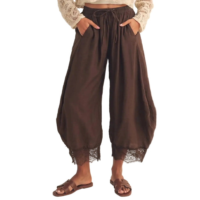 Women's Boho Lace Trim Barrel Pants
