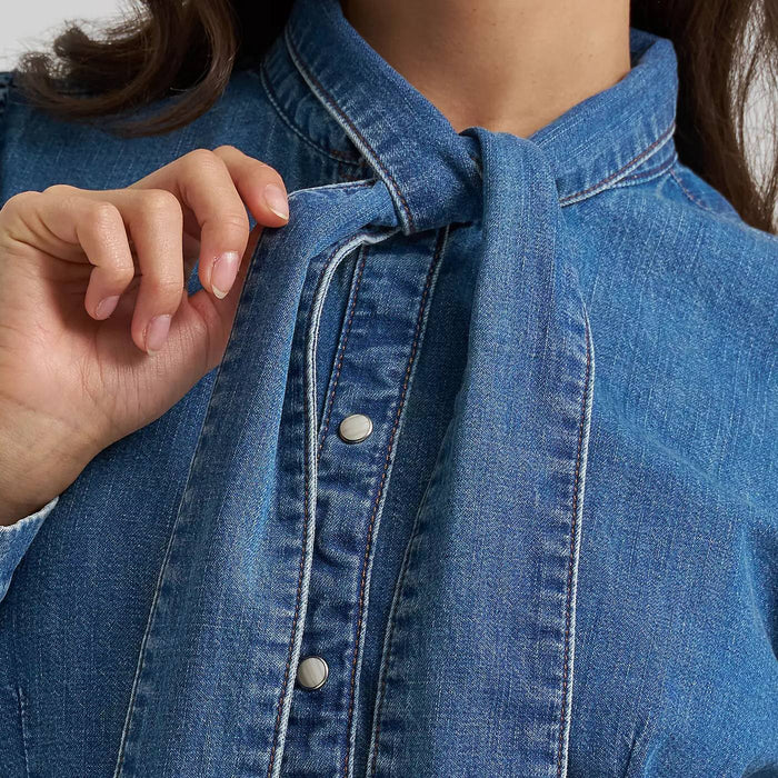 Wrangler Women's Retro Americana Neck-Tie Denim Dress