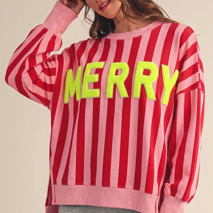 women's Oversized Striped Bold Neon Sweatshirt Merry