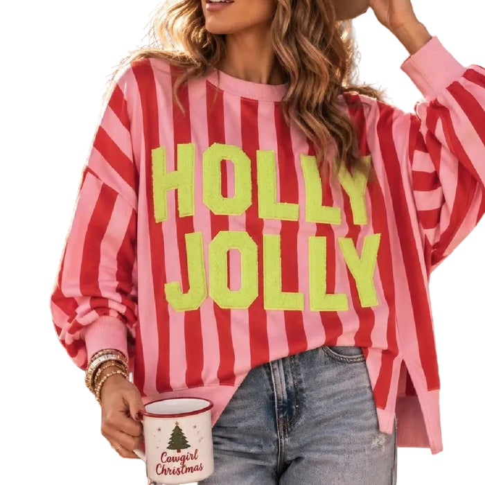 Women's Oversized Striped Bold Neon Sweatshirt Holly Jolly