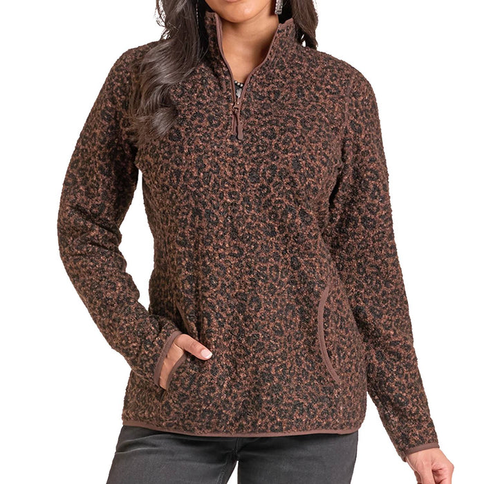 Panhandle Slim Women's Cheetah Berber 1/4 Zip  Pullover
