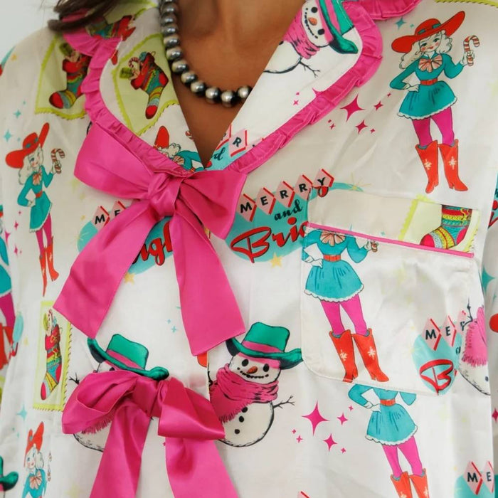 Howdy Hanny Women's Retro Cowgirl Christmas Pajama Set