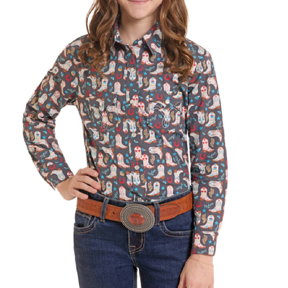 Panhandle Girl's Slim Snap Boot Print Shirt KIDS - Girls - Clothing - Tops - Long Sleeve Tops Panhandle