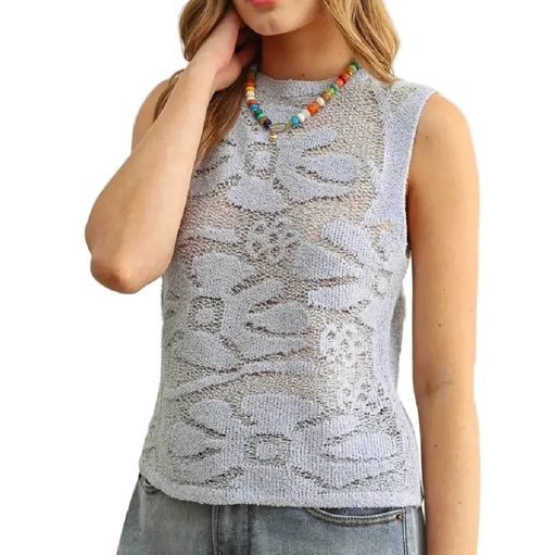 Floral Knitted Sky Blue Top WOMEN - Clothing - Tops - Sleeveless Miou Muse