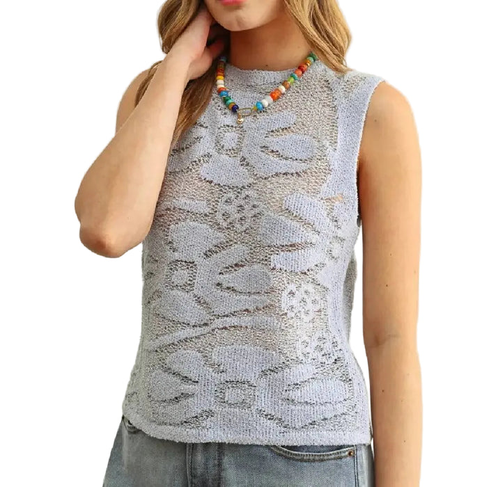 Floral Knitted Sky Blue Top