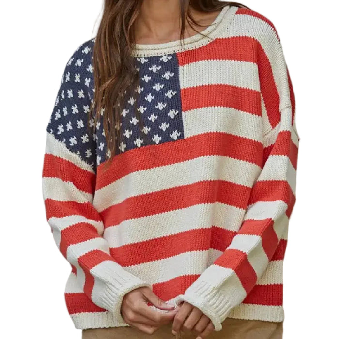 American Flag Striped Cream Sweater