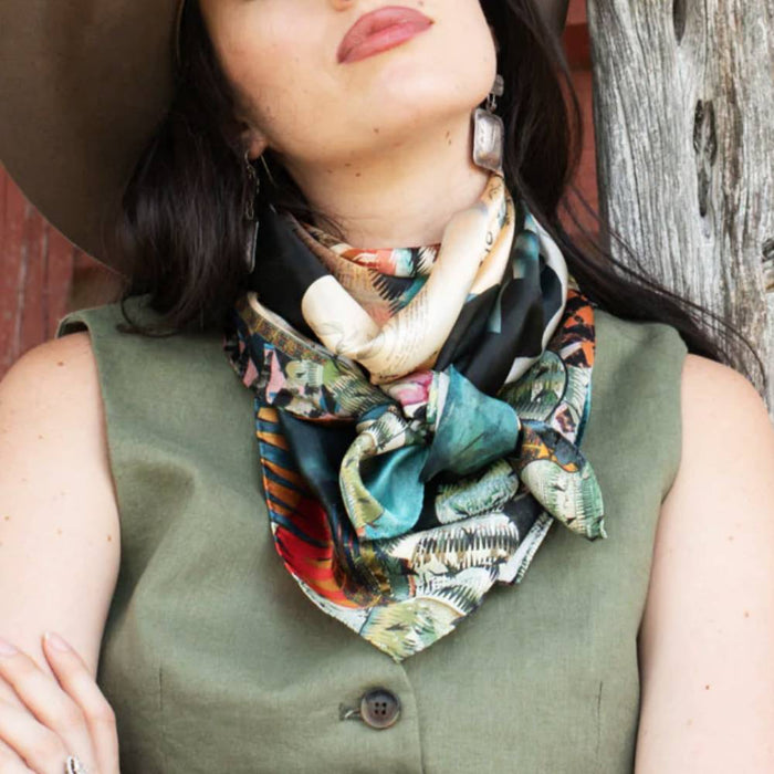 Fringe Scarves "Indigo Morning Roadrunner" Long Wild Rag ACCESSORIES - Additional Accessories - Wild Rags & Scarves Fringe Scarves   