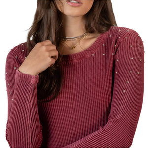 Dylan Crystal Brooks Waffle Top WOMEN - Clothing - Tops - Long Sleeved Dylan