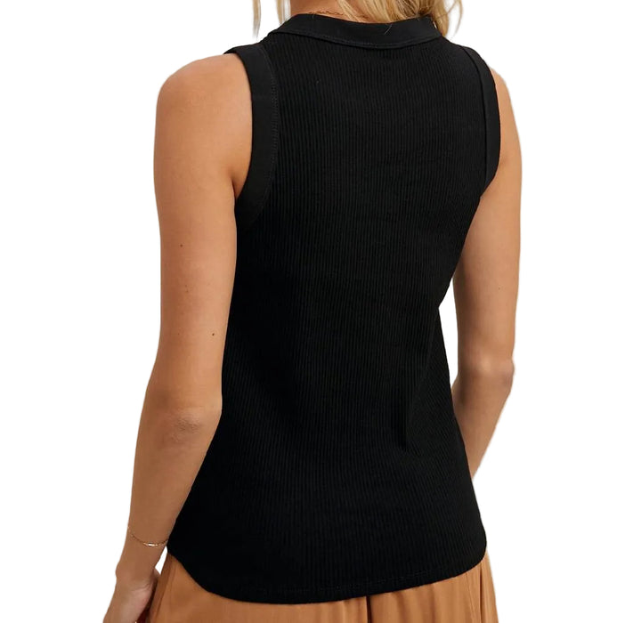 Ribbed Knit Black Crew Neck Tank WOMEN - Clothing - Tops - Sleeveless Wishlist