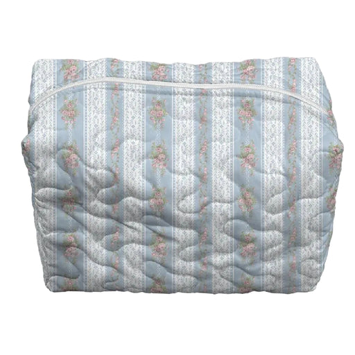 Bella Stripe Blue Quilted Large Make Up Bag ACCESSORIES - Luggage & Travel - Cosmetic Bags Ida Mae Home