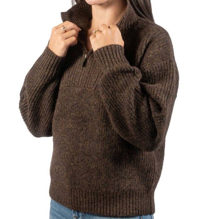 Quincy Zip Chocolate Knit Sweater WOMEN - Clothing - Tops - Long Sleeved Rhythm