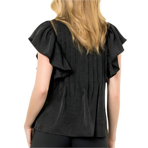 Flutter Sleeve Button Up Blouse WOMEN - Clothing - Tops - Short Sleeved THML Clothing   