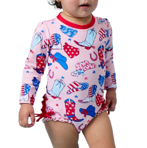 Ruffle Butts Pink Stars & Boots Rash Guard Swimsuit KIDS - Girls - Clothing - Surf & Swimwear Ruffle Butts/Rugged Butts