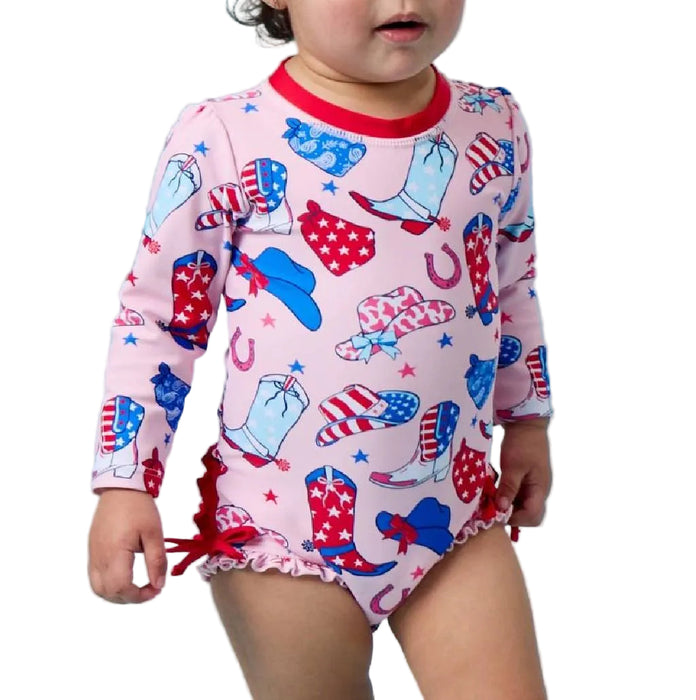 Ruffle Butts Pink Stars & Boots Rash Guard Swimsuit KIDS - Girls - Clothing - Surf & Swimwear Ruffle Butts/Rugged Butts