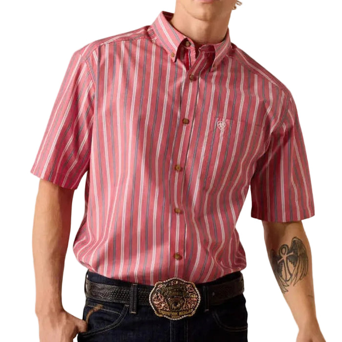Ariat Men's Pro Series Bobby Hibiscus Red Stripe Button Down Shirt MEN - Clothing - Shirts - Short Sleeve Ariat Clothing