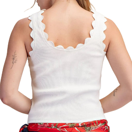 Glam Women’s White Scalloped Scoop Neck Tank Top WOMEN - Clothing - Tops - Sleeveless Glam