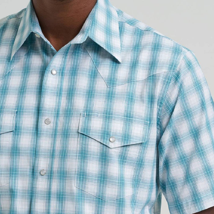 Wrangler Men's Western Turquoise Plaid Snap Shirt MEN - Clothing - Shirts - Short Sleeve Wrangler
