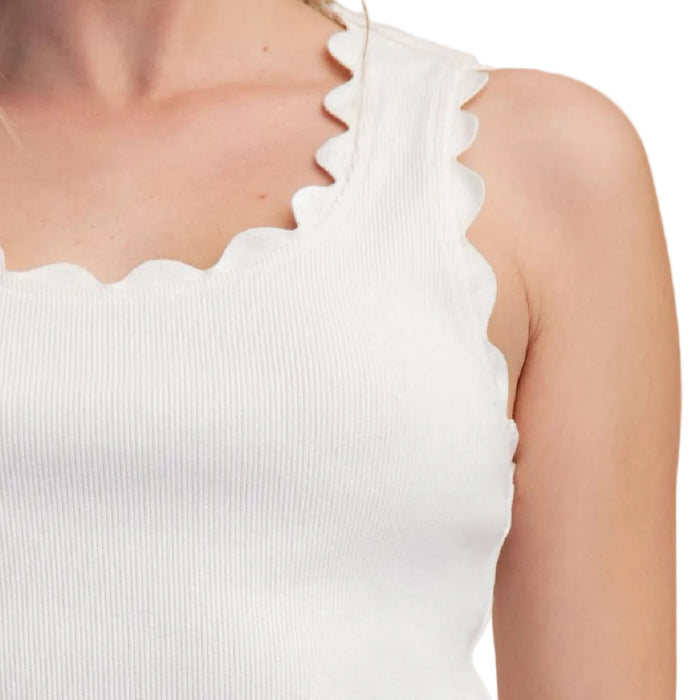 Glam Women’s White Scalloped Scoop Neck Tank Top WOMEN - Clothing - Tops - Sleeveless Glam