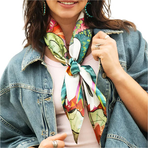 Fringe Scarves "Cactus Blooms" Short Wild Rag ACCESSORIES - Additional Accessories - Wild Rags & Scarves Fringe Scarves