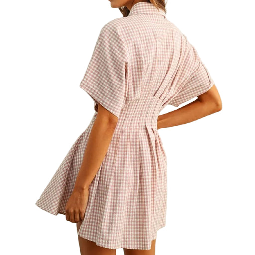 Gingham Strawberry Shake Shirt Dress WOMEN - Clothing - Dresses Miou Muse