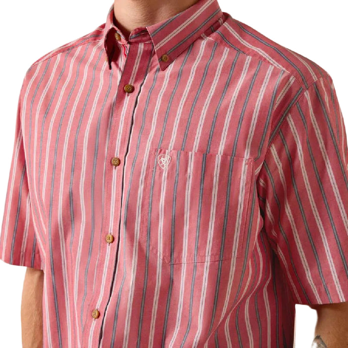 Ariat Men's Pro Series Bobby Hibiscus Red Stripe Button Down Shirt MEN - Clothing - Shirts - Short Sleeve Ariat Clothing