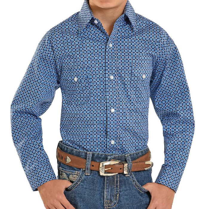 Panhandle Slim Boy's Western Blue Print Snap Shirt