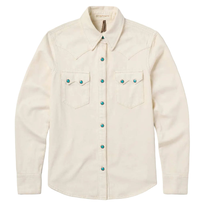 Stetson Women's Turquoise Snap White Denim Western Shirt WOMEN - Clothing - Tops - Long Sleeved Stetson