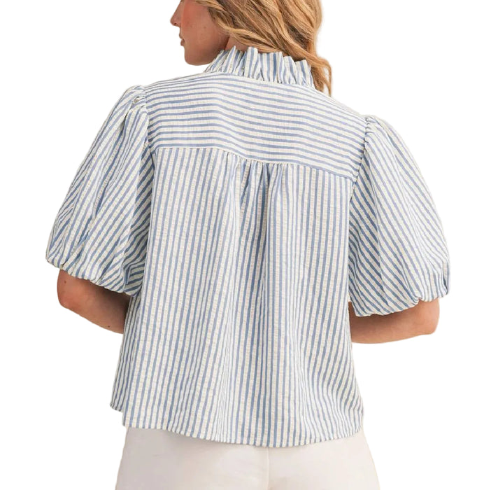 Striped Blue Ruffled Top WOMEN - Clothing - Tops - Short Sleeved En Merci