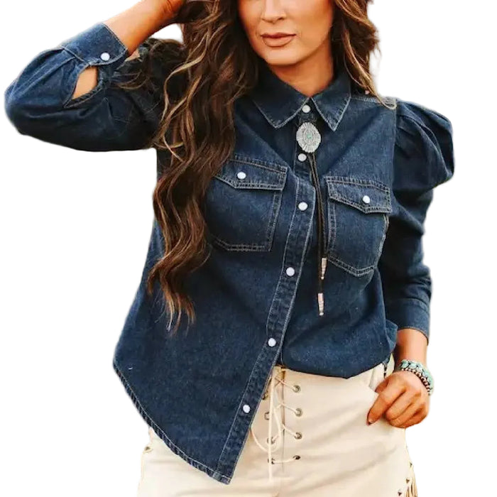 Women's Denim Puff Sleeve Top WOMEN - Clothing - Tops - Long Sleeved Lucky & Blessed