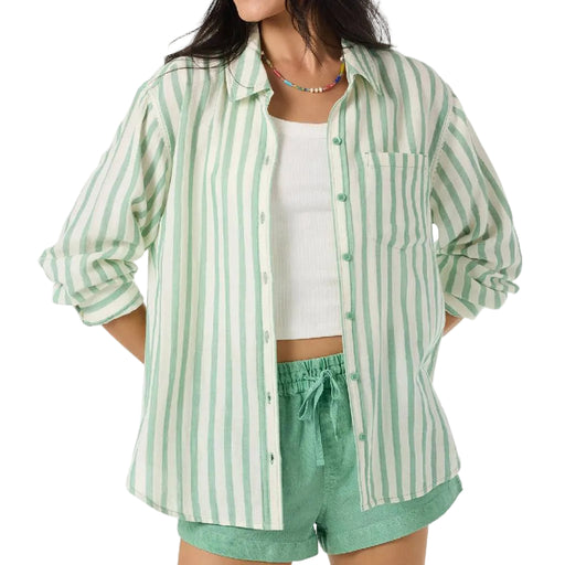 O'Neill Women's Leni Green Stripe Relaxed Button Down Top WOMEN - Clothing - Tops - Long Sleeved O'Neill