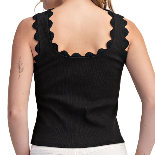 Glam Women’s White Scalloped Scoop Neck Tank Top WOMEN - Clothing - Tops - Sleeveless Glam