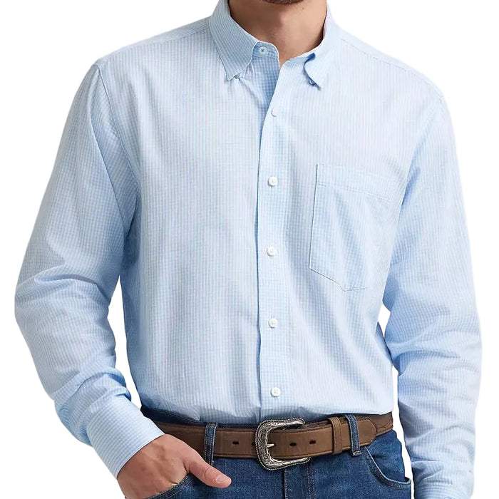 Wrangler Men's Cody Johnson Classic Fit Blue Plaid Button Up Shirt MEN - Clothing - Shirts - Long Sleeve Wrangler