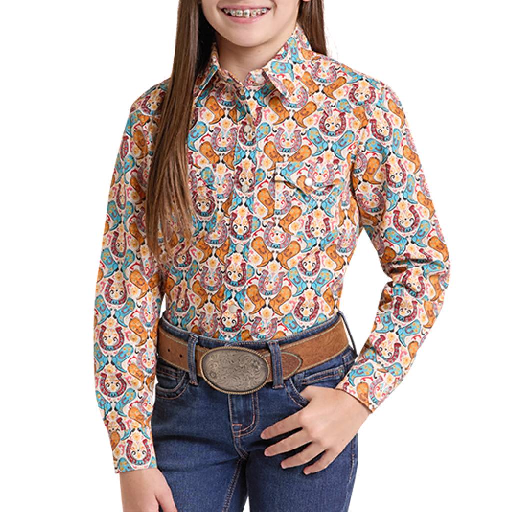 Panhandle Slim Girl's Western Print Pearl Snap Shirt KIDS - Girls - Clothing - Tops - Long Sleeve Tops Panhandle