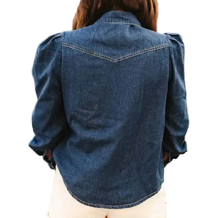 Women's Denim Puff Sleeve Top WOMEN - Clothing - Tops - Long Sleeved Lucky & Blessed