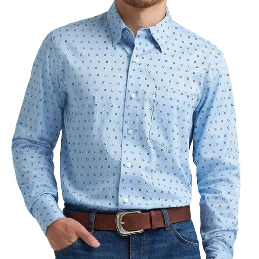 Wrangler Men's Cody Johnson Classic Fit Blue Print Button Up Shirt MEN - Clothing - Shirts - Long Sleeve Wrangler