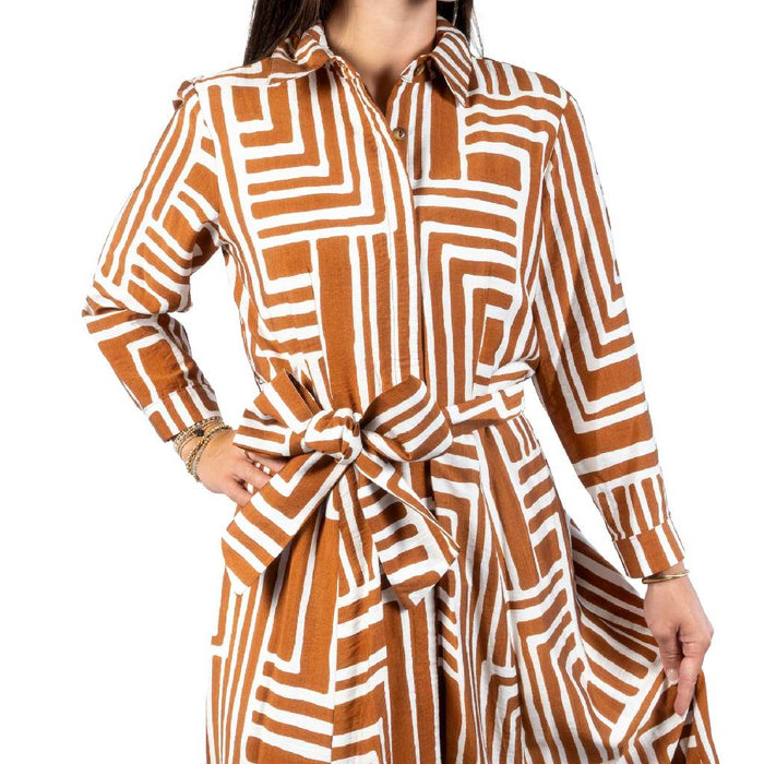 Uncle Frank Geo Caramel Midi Shirt Dress WOMEN - Clothing - Dresses Uncle Frank