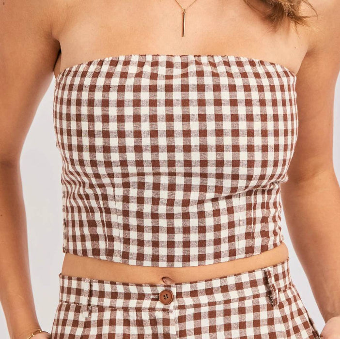 Sadie & Sage Mustang Brown Gingham Tube Top