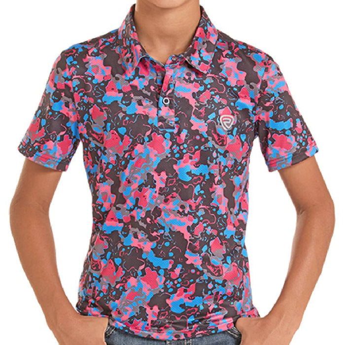 Rock & Roll Denim Boy's Camo Printed Black Polo Shirt
