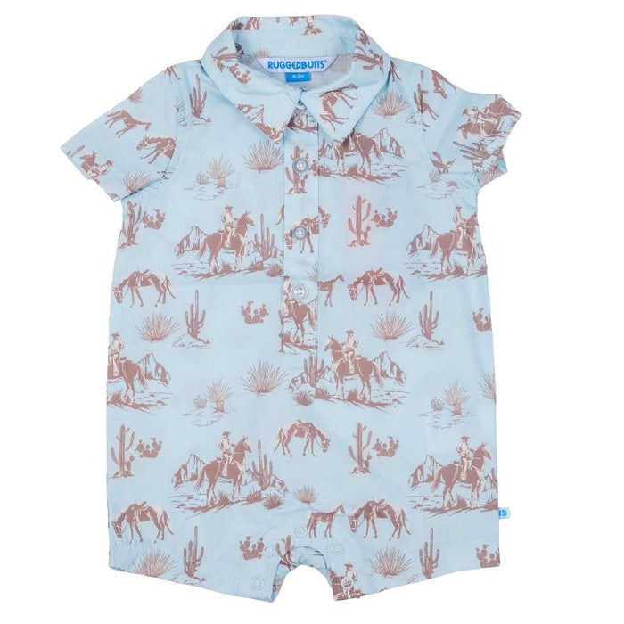 Rugged Butts Western Trail Baby Boy's Button-Up Blue Romper KIDS - Baby - Baby Boy Clothing Ruffle Butts/Rugged Butts
