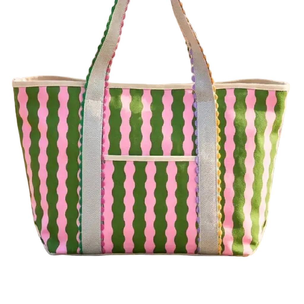 Vivian Green and Pink Striped Canvas Tote Bag ACCESSORIES - Luggage & Travel - Tote Bags Nash Grey