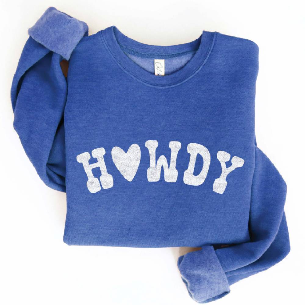 "Howdy" Graphic Sweater - Heather Royal