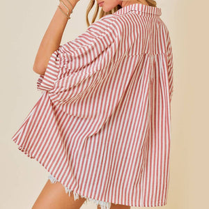 Oversize Striped Button Down Top WOMEN - Clothing - Tops - Short Sleeved Day + Moon   