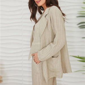 Pinstripe Linen Open Blazer WOMEN - Clothing - Tops - Long Sleeved Milio Milano   