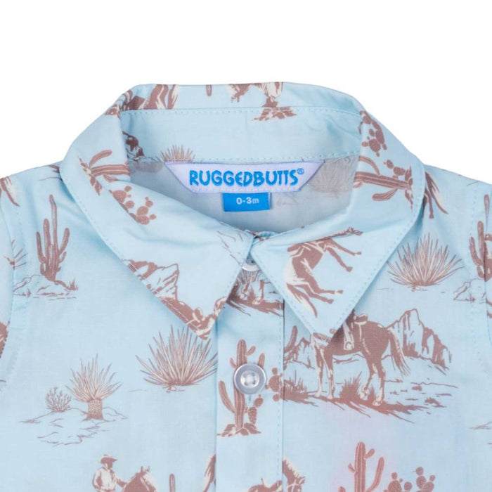Rugged Butts Western Trail Baby Boy's Button-Up Blue Romper KIDS - Baby - Baby Boy Clothing Ruffle Butts/Rugged Butts