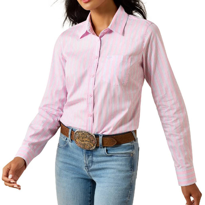 Ariat Women's Kirby Stretch Pink Lavender Stripe Button Down Top