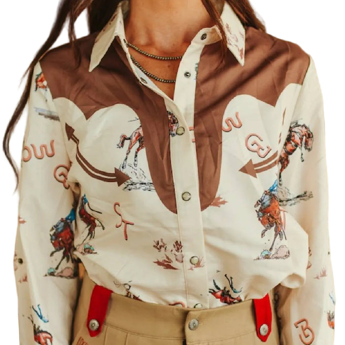 Women's Western Cream Print Top