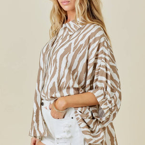 Oversize Zebra Print Button Down Top WOMEN - Clothing - Tops - Short Sleeved Day + Moon   