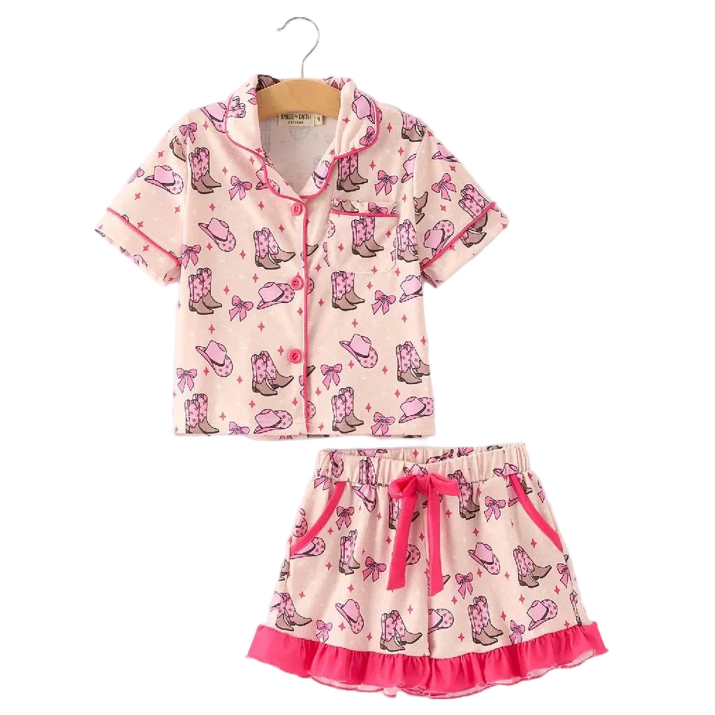 Girl's Western Print Ruffle Pink PJ Set KIDS - Girls - Clothing - Pajamas Rylee Faith Designs