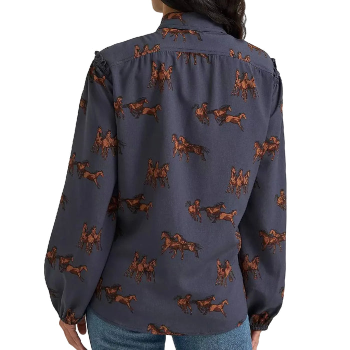 Wrangler Women's Drapey Horse Print Button Up Top