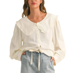 Peter Pan Collar Button Down Shirt WOMEN - Clothing - Tops - Long Sleeved So Me